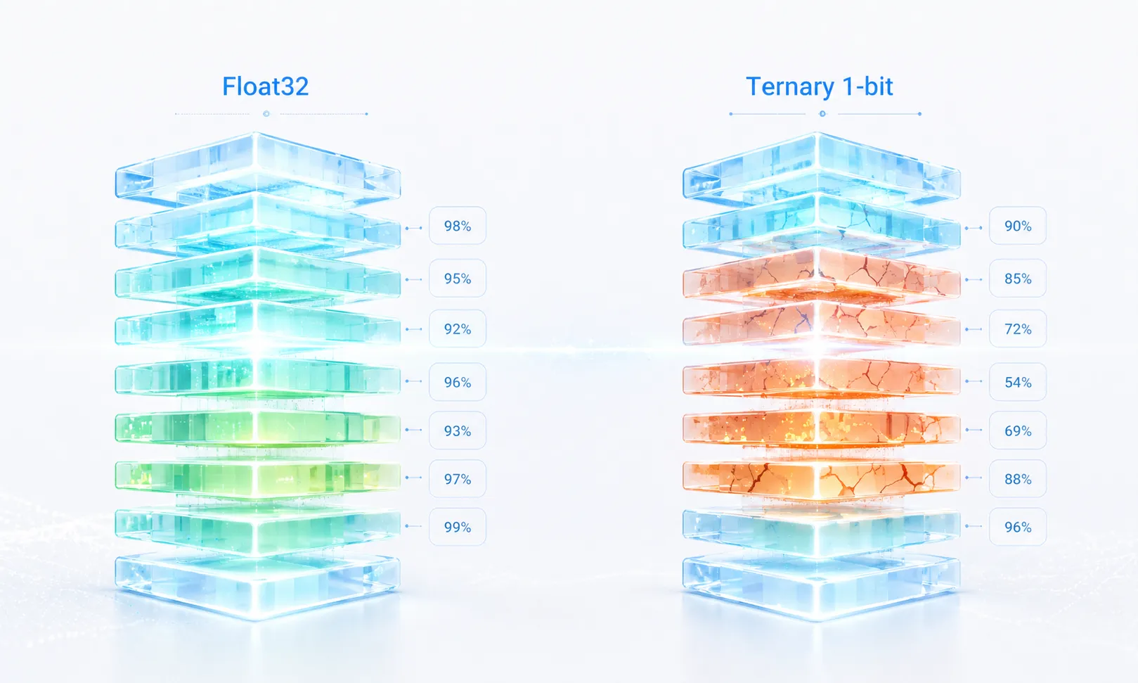 Model layers showing structural degradation after quantization